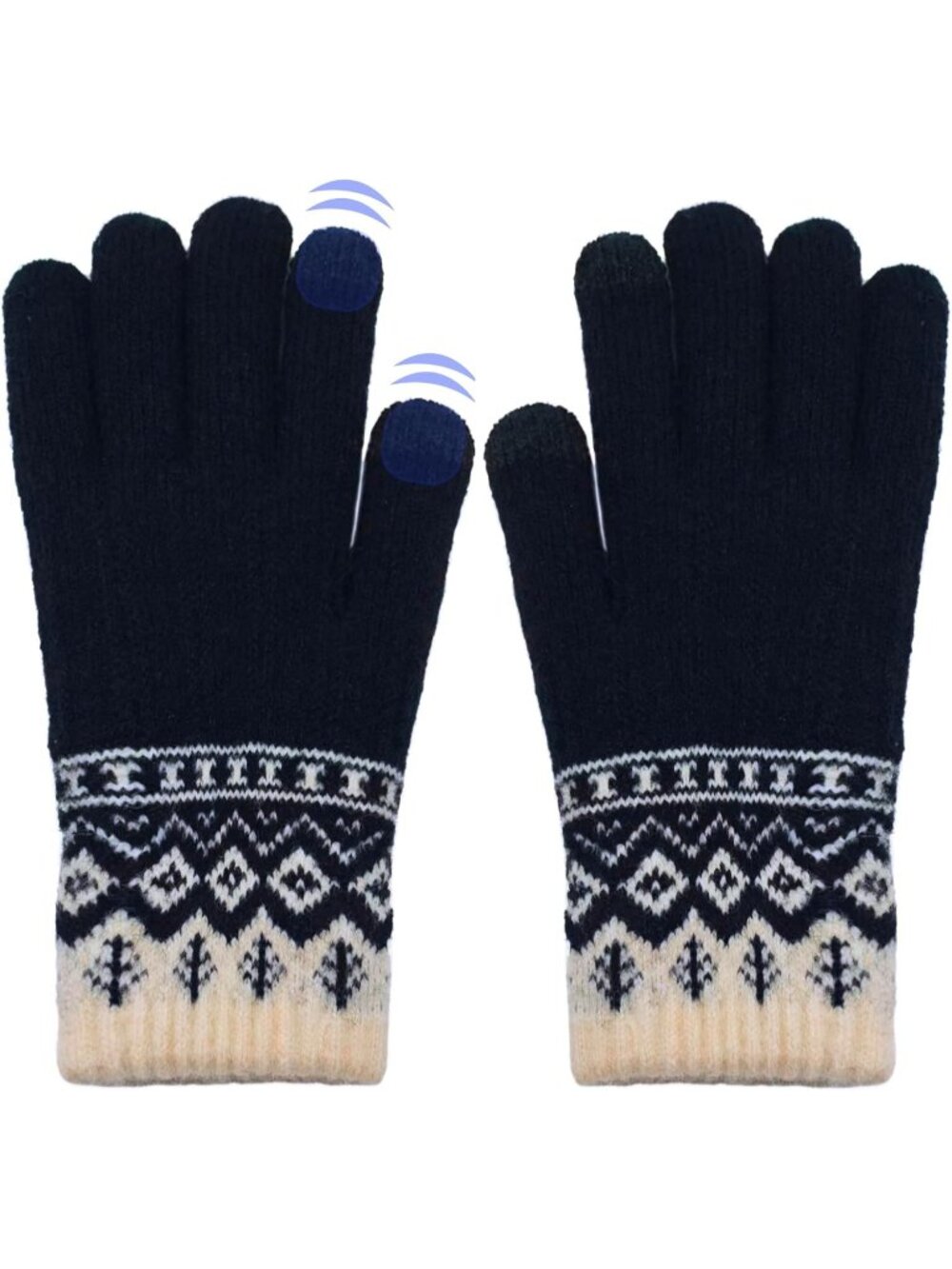 Women's Black Winter Warm Touch Screen Plush Fleece Lining Cozy Soft Gloves